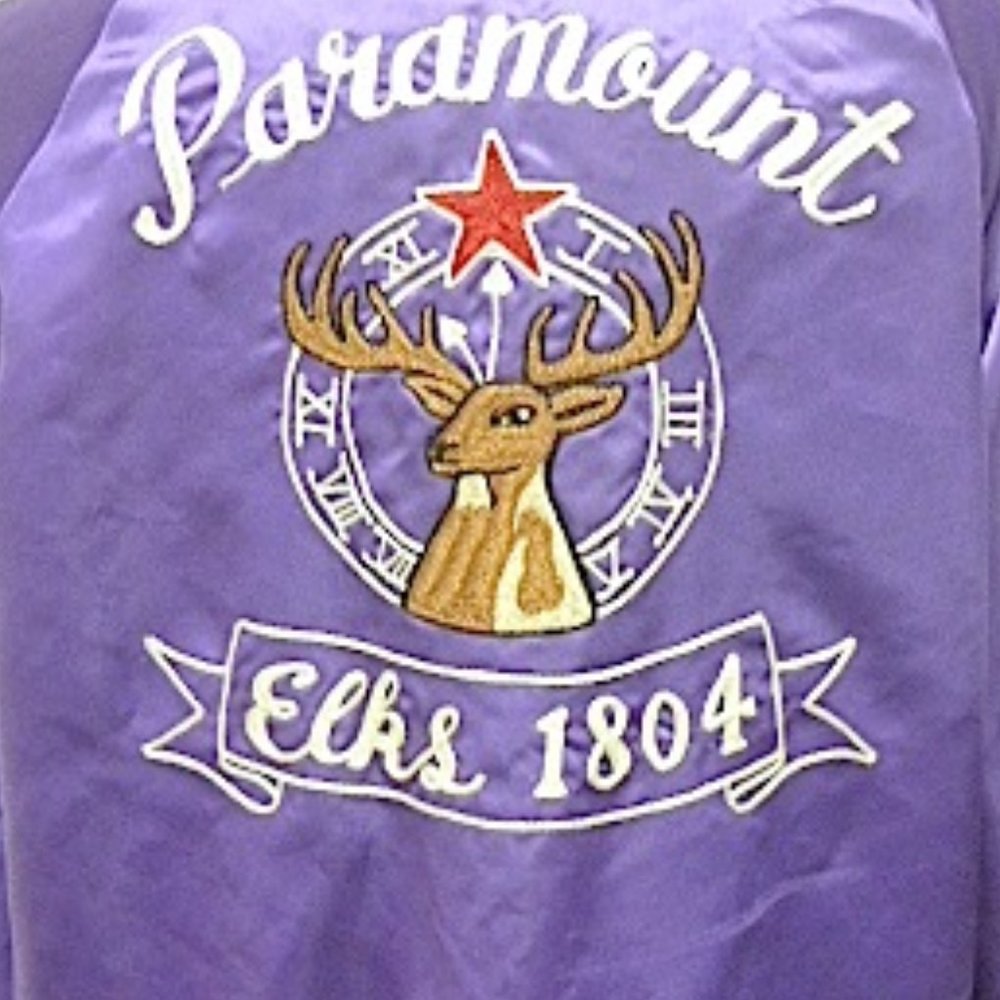 Vintage PARAMOUNT ELKS purple satin moto bomber bowling jacket elk Mr Mort XL
